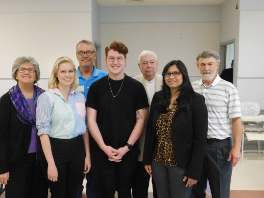 A group picture of the winning students with PRA representatives at the Saturday event. Pictured L to R: JDC Contest Chair Donna Smith of Greenbrier, 1st place winner Ellie Black of Clarksville, NFSPS President Jim Barton of Huttig, 2nd place winner Dennison Schultz of Cabot, JDC Contest Sponsor Roger Carter of Hot Springs, 3rd place winner Anushah Jiwani of Little Rock, and PRA President Dennis Patton of Alexander.
