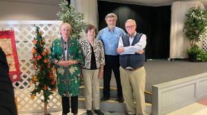 Sybil Nash Abrams Contest Winners who were present L to R<br />Fay Smalling Guinn, Third Honorable Mention<br /> Marilyn Joyner, First Place<br /> Dennis Patton, Second Honorable Mention<br /> John McPherson, First Honorable Mention